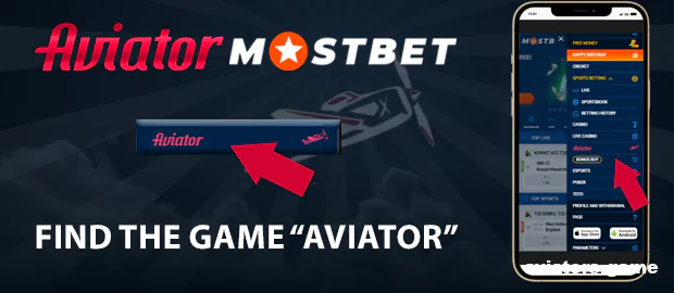 Пошук гри Aviator у застосунку Mostbet